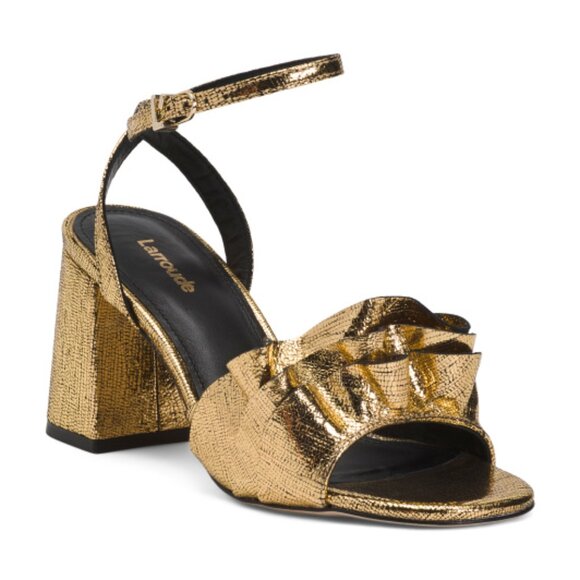 LARROUDE Made In Brazil Leather Selena Ruffle Sandals - Picture 1 of 2